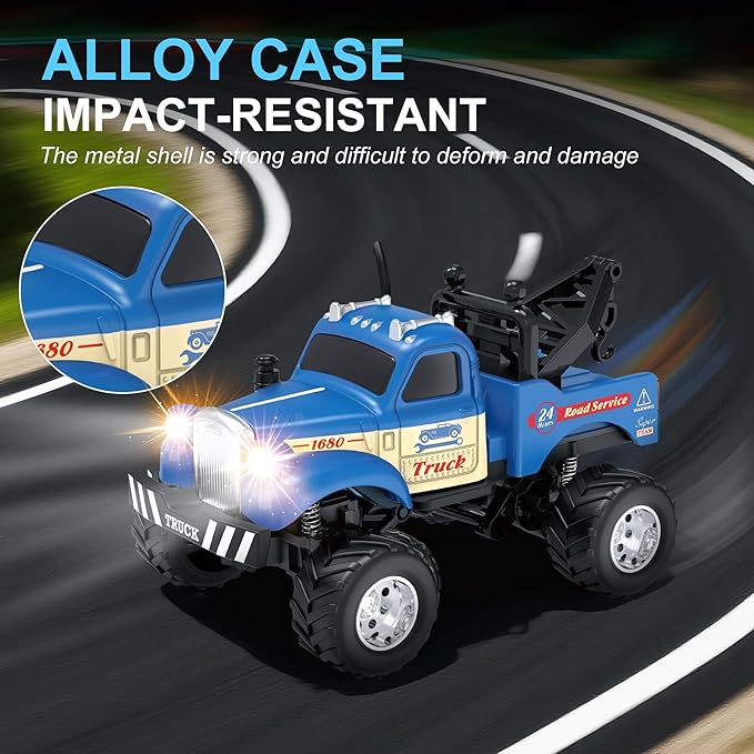 MOONTOY 1:64 Scale Mini Alloy Truck RC Car with LED Lights, 2.4Ghz Remote and App Control Toy Car, 3-Speed Adjustment Pocket Toy Car for Kids 4-8 Years and Adults (Red)