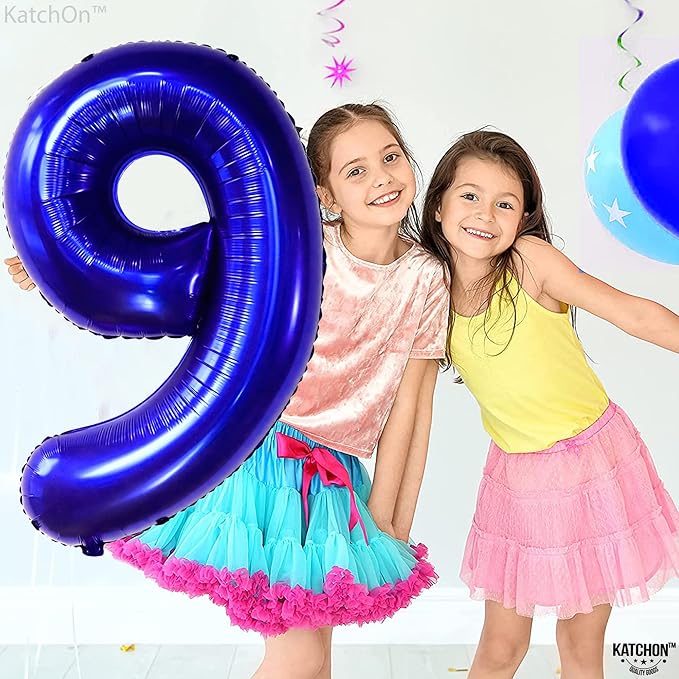 KatchOn, Giant Royal Blue Number 9 Balloon - 40 Inch | Foil 9 Birthday Balloon for 9th Birthday Decorations | 9th Anniversary Decoration | Royal Blue Party Decoration