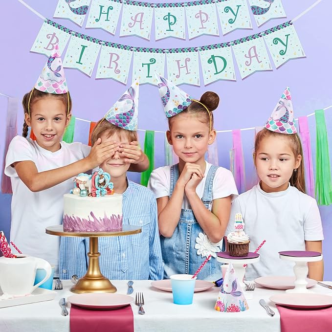 WERNNSAI Birthday Party Hats - 12 Pcs Birthday Party Supplies Cone Hat Headbands Colorful Paper Party Hats for Kids