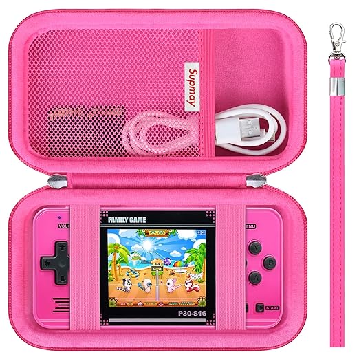 Supmay Carrying Case Compatible with WELLST·G/ for GuaiyeyeAP Handheld Game for Kids -Preloaded 220 Retro Video Games, Portable Gaming Player Storage Holder Travel Bag with Mesh Pocket, Rose red
