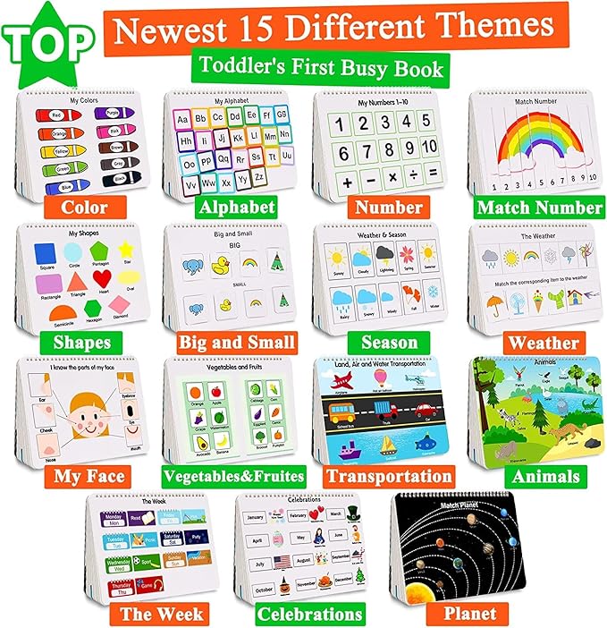 HAN-MM Busy Book for Toddlers 3-5, Montessori Busy Book with 30 Themes and 8 Markers, Kids Binder and Early Learning Toys, Preschool Busy Books for Toddlers, Tracing Coloring Book, BusyTots