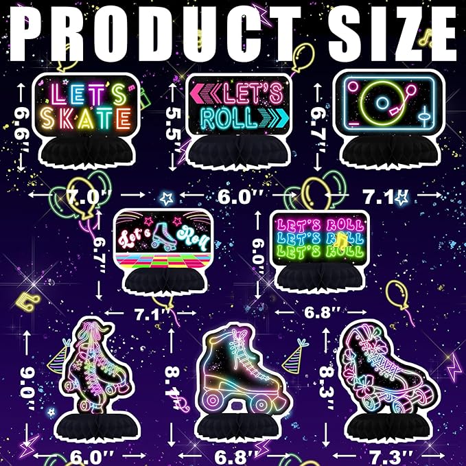 Roller Skating Party Centerpiece Set - Skating Honeycomb Birthday Decorations and Roller Skating Table Toppers for Kids' Skating-Themed Birthday and Baby Shower Table Decor