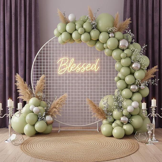 RUBFAC Dusty Green Balloons 129pcs Different Sizes Pack of 18 12 10 5 Inch, Latex Boho Sage Green Balloon Garland Arch Kit for Wedding Dinosaur Jungle Safari Birthday Party Decorations