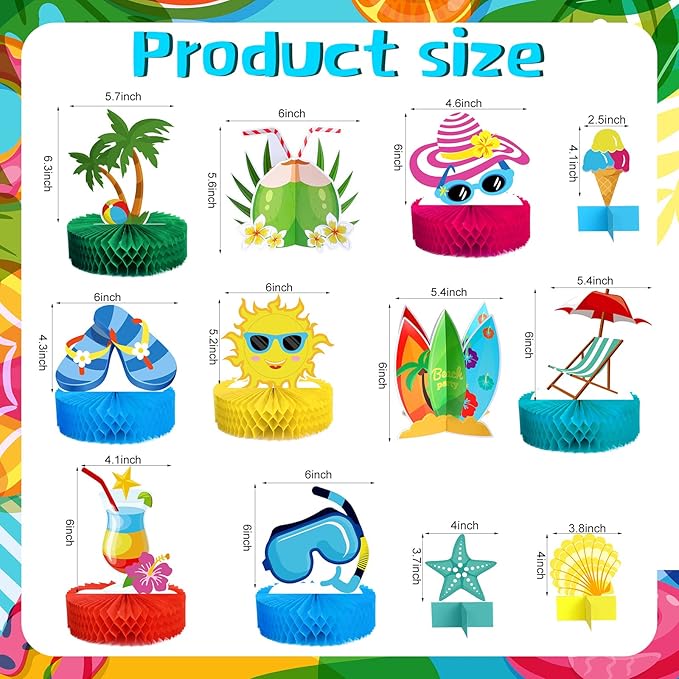 Yexiya 12 Pieces Beach Honeycomb Centerpieces Pool Cake Balls Table Toppers Beach Pool Party Supplies Decorations for Birthday