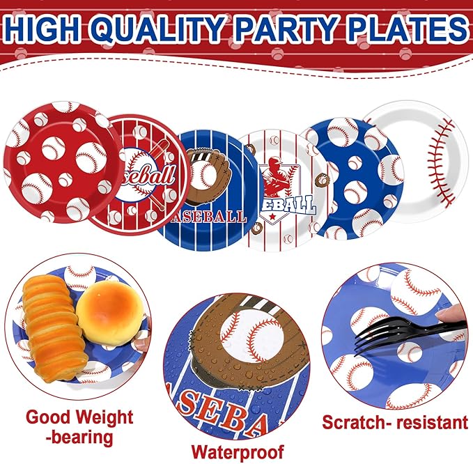 60Pcs Baseball Birthday Party Supplies Baseball Dessert Plates 7inch Disposable Baseballs Tableware Party Decorations for Sport Baseballs Gamed Day Parties Supplies Favors for 60 Guest