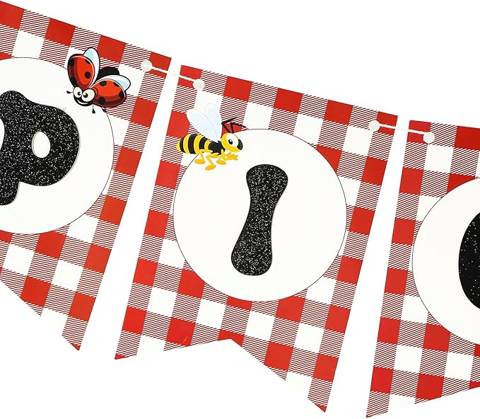 Picnic Letter Banner, red and white Gingham Swallowtail flags, teacher banner, classroom, birthday, insects banner,Picnic Happy Birthday Banner - BBQ Birthday Party Pennant - Red Gingham Banner,