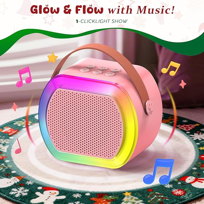 Mini Karaoke Machine with 2 Wireless Microphones, Kids Portable Karaoke Machine for 3, 4, 5, 6, 7, 8, 9, 10, 11, 12+ Year Old, Best Birthday Christmas Toy Gift-Stocking Stuffers for Girls
