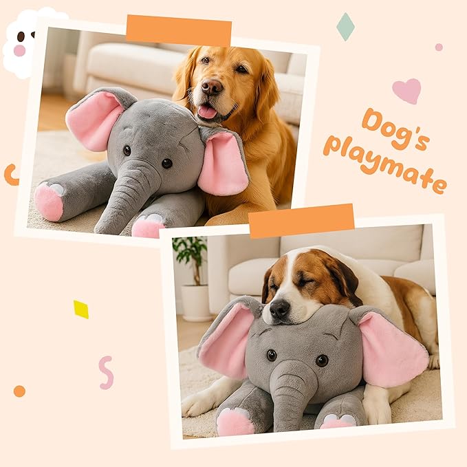 32" Big Elephant Stuffed Animal, Giant Grey Elephant Plush Toy Huge Size Fluffy Plushy Fat Plushie Gift for Kids