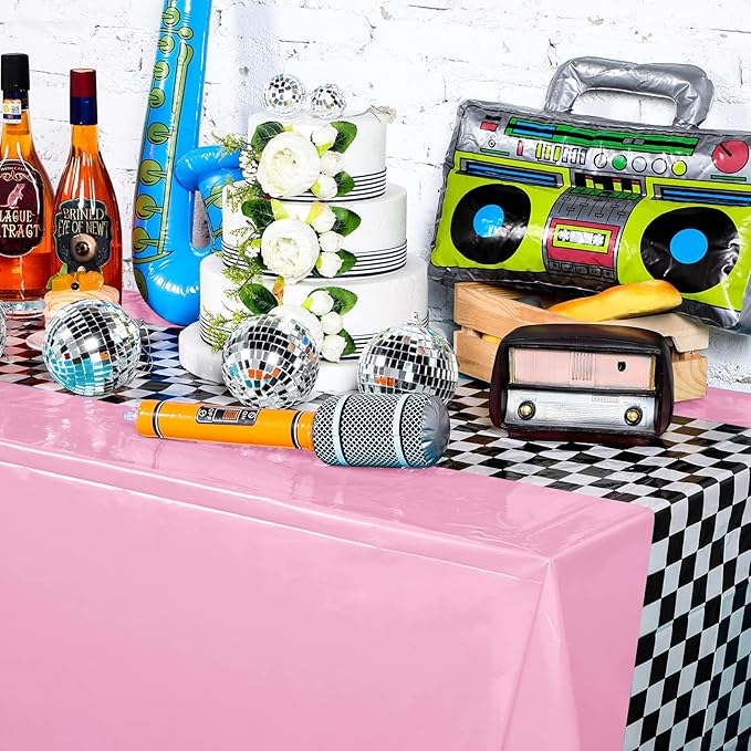 Irenare Car Birthday Party Supplies Racing Decorations 50s Party Tablecloth Racetrack Table Runner Table Covers for Kids Boy Car Theme Birthday Decor, 54 x 108 Inch(Pink,6 Sheets)