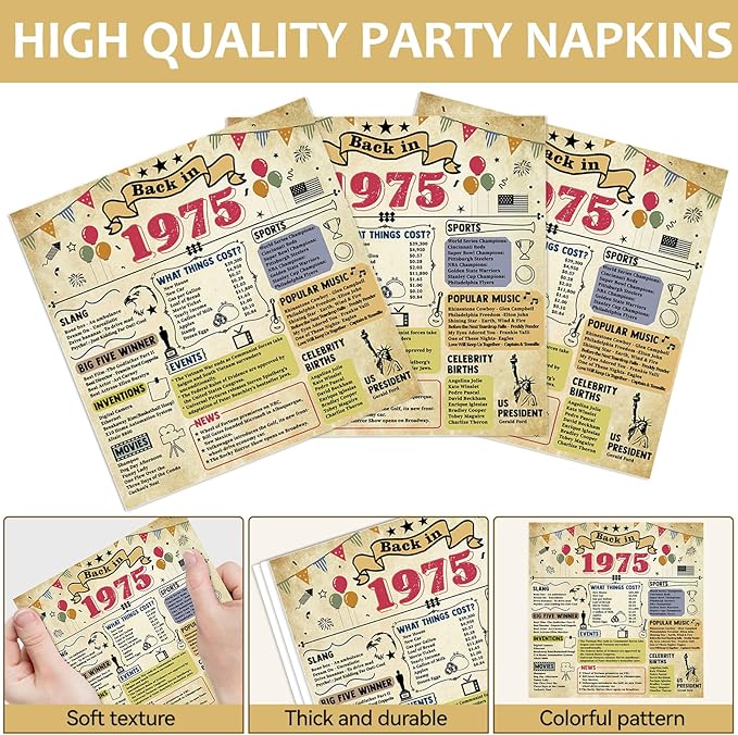 96Pcs Funny 50 Year Old Birthday Party Plates and Napkins Back in 1975 Themed Party Decorations Vintage 50th Party Disposable Tableware Set for 24 Guests Cheers to 50 Years Birthday Favors Supplies