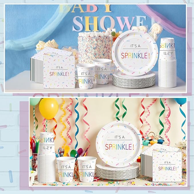 Hushee 200 Pcs It's a Sprinkle Baby Shower Paper Plates Cups Napkins Party Supplies Tableware Set Disposable Cup Napkin for 50 Guest Party Decoration