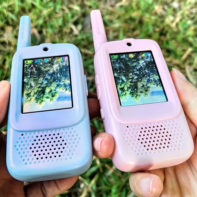 Video Walkie Talkies for Kids, 2 Pack Upgraded Battery Rechargeable Video Intercom with HD Camera Voice Changer, Long Range Gift Toys for Boys Girls Ages 3-12, Outdoor Play, Camping, Travel, Hiking