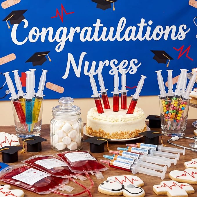 40 Pcs Nursing Graduation Party Supplies, 20 Pcs Plastic Syringes for Drinks, 20 Sticky Labels, Class of 2026 Graduation Decoration Nurse Party Supplies Bsn Rn Lpn Gift(45 ml)