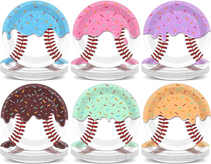 60Pcs Ice Cream Drip Baseball Party Decorations 7 Inch Baseball Ice Cream Paper Plates Sports Themed Dessert Plates Disposable Tableware for Team Celebration Birthday Game Day Party Supplies