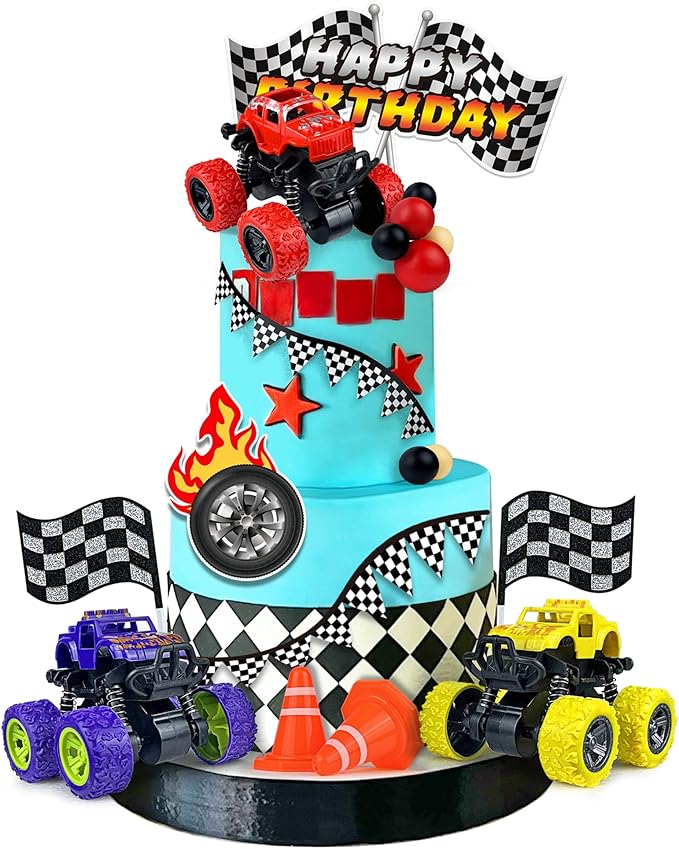 20PCS Truck Cake Decoration 3 Colors Off-road Vehicle Cake Top Decoration Red Black Yellow Ball Truck Themed Party Supplies