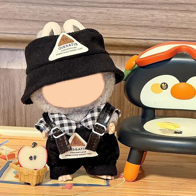 Clothes for Doll, 17cm Doll Clothes Set Suitable for Dolls Accessories - Bucket Hat + Plaid Top + Overalls (NO Doll),Fashion Triangle