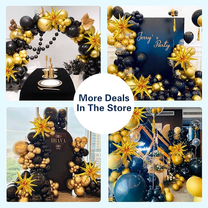 137Pcs Black and Gold Balloons Garland Arch Kit with Stars - 5 10 12 18 inch Black Gold Confetti Latex Party Balloons for 2026 New Year Graduation Retirement Decorations Birthday