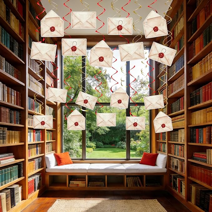 50 Pcs Magical Theme Party Hanging Swirls Acceptance Letter Hanging Streamers Vintage Envelopes Ceiling Swirls Decorations for Home Office Magical Theme Birthday Party Supplies
