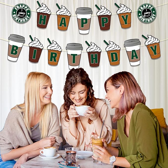Coffee Party Decorations Frappe Happy Birthday Banner Coffee Cafe Birthday Party Supplies