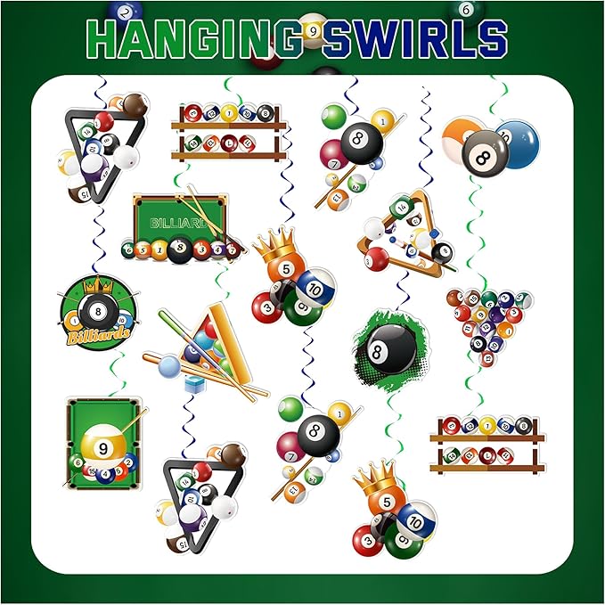 24 Pcs Billiards Hanging Decorations Billiard Hanging Swirls Ceiling Swirls Billiards Birthday Party Supplies for Billiards Party Decorations