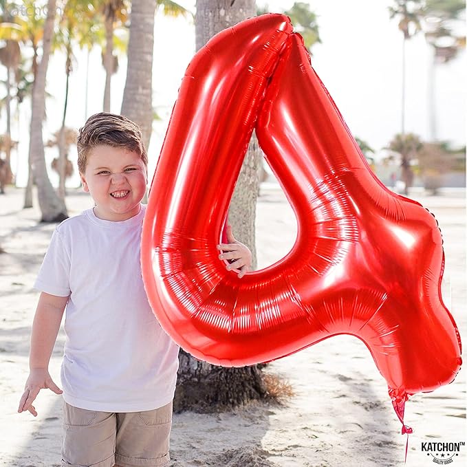 KatchOn, Giant Red Number 4 Balloons for Birthdays - 40 Inch | Red 4 Balloon Number | 4th Birthday Balloons for Boys and Girls | Number Balloons for 4th Anniversary Decorations