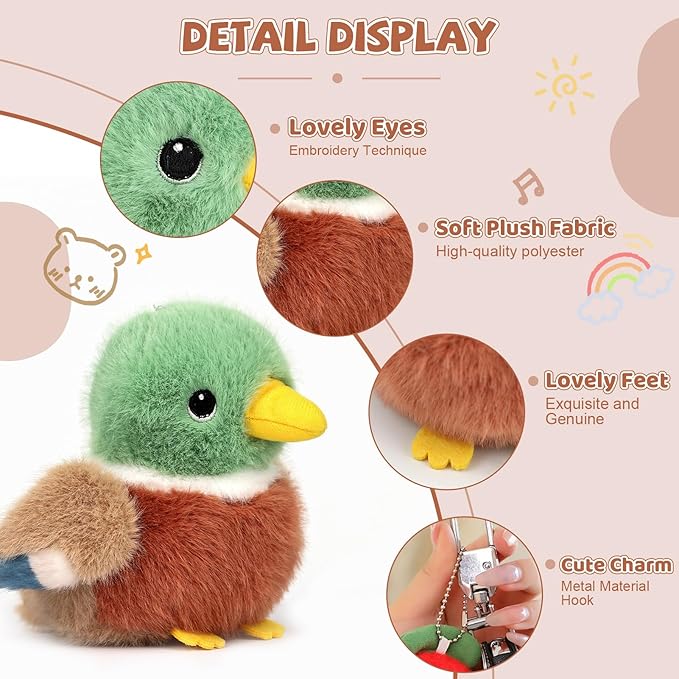 Mallard Duck Stuffed Animal 4.7 Inch Realistic Cute Plush Toy, Cute Mallard Duck Plushie Christmas Birthday Valentine's Day Gift for Kids Girlfriends