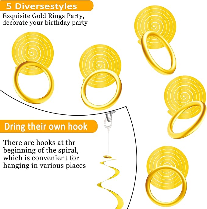 20pcs Golden Rings Birthday Party Decorations Golden Rings Hanging Swirls Video Game Party Ceiling Streamers for Cartoon Theme Birthday Party Supplies