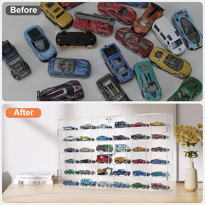 Display Case for Hot Wheels Diecast Cars - Acrylic Showcase & Storage Organizer - No Assembly Required for Matchbox, Collectible Cars & Model Vehicles (1, 11“ x 20”)