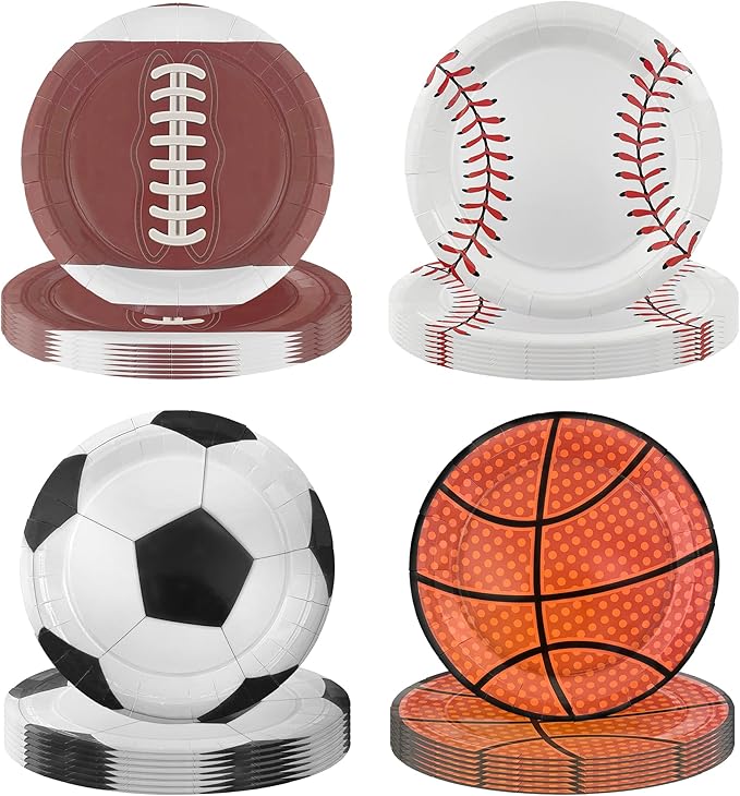 48PCS Sports Birthday Party Decorations 7" Sports Party Plates Disposable Sports Paper Plates Baseball Basketball Soccer Football Plates for Boys Adults Birthday Party Decorations