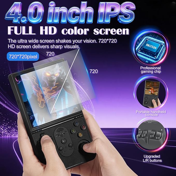 S600 Retro Handheld Game Console - 4.0 Inch IPS Display, 128GB Memory, Over 18,000 Classic Games, 3500mAh Battery, Perfect for Retro Gaming Addicts and Portable Fun, Black