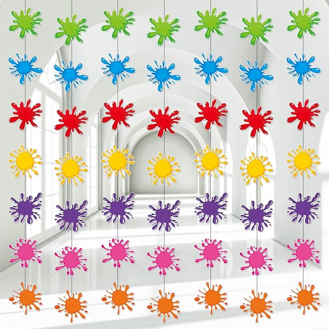 Duraaamo 8 Pcs Colorful Art Paint Party Decorations Paint Splatter Hanging Garland Paper Slime Painting Banners for Art Theme Birthday Decoration Baby Shower Slime Party Supplies Ceiling Decor