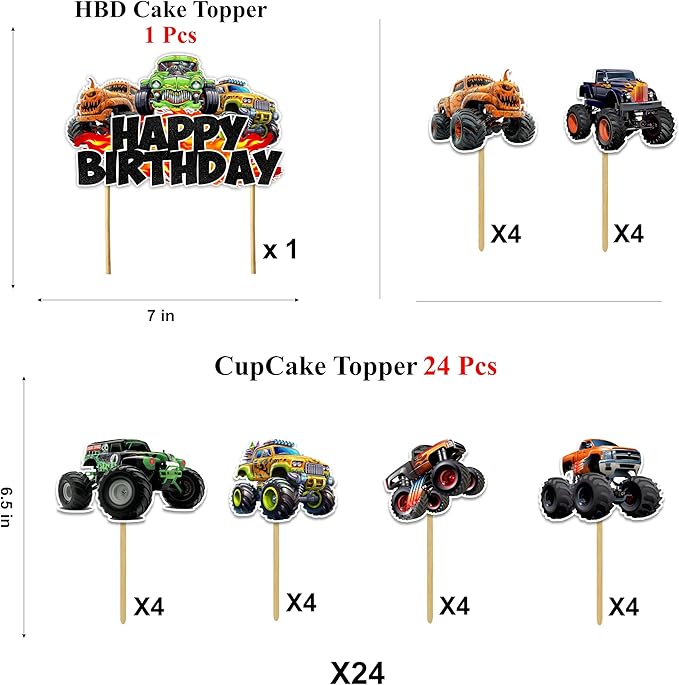 Monster Truk Theme Birthday Party Supplies – Off-Road Racing Party Decorations Set, Big Wheel Adventure Theme Décor for Cake Table, Backdrop & Celebration Setup