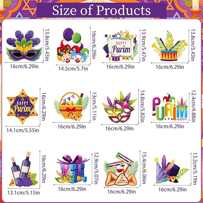Happy Purim Decorations for Party - 12PCS Purim Party Honeycomb Centerpieces Table Decor, Jewish Groggers Hamantaschen Festival Holiday Carnival Supplies
