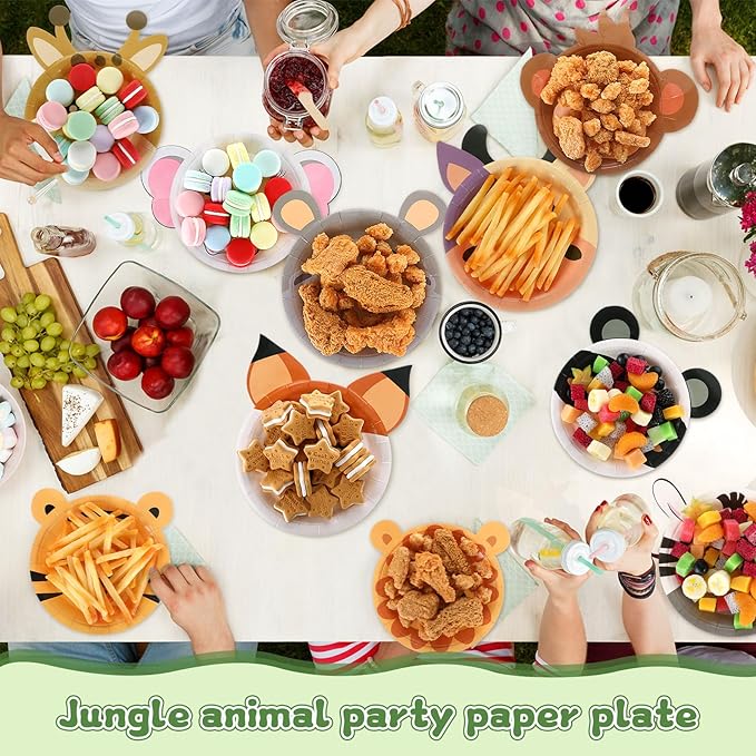 Zhehao 120 Pcs 7 Inch Jungle Safari Party Paper Plate Disposable Safari Animal Shaped Plates Theme Party Supplies Dinnerware Wild Cartoon Animal Plate for Birthday Baby Shower Jungle Animal Decoration