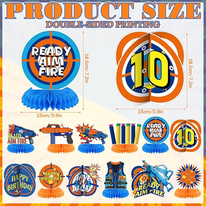 Pickmesh 12 Pieces Dart Birthday Party Decorations Gun Birthday Decoration Supplies Dart Honeycomb Centerpieces Table Toppers for War Party Supplies