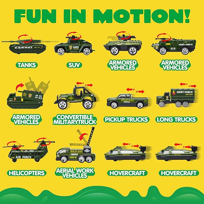 JOYIN 25 in 1 Military Kids Truck Toys for Age 3+, Toddler Boy Toys, Army Men Tanks Set with Soldier Men, Mini Battle Cars in Carrier Truck with Lights and Sounds, Gifts for Grandkids, Easter Basket