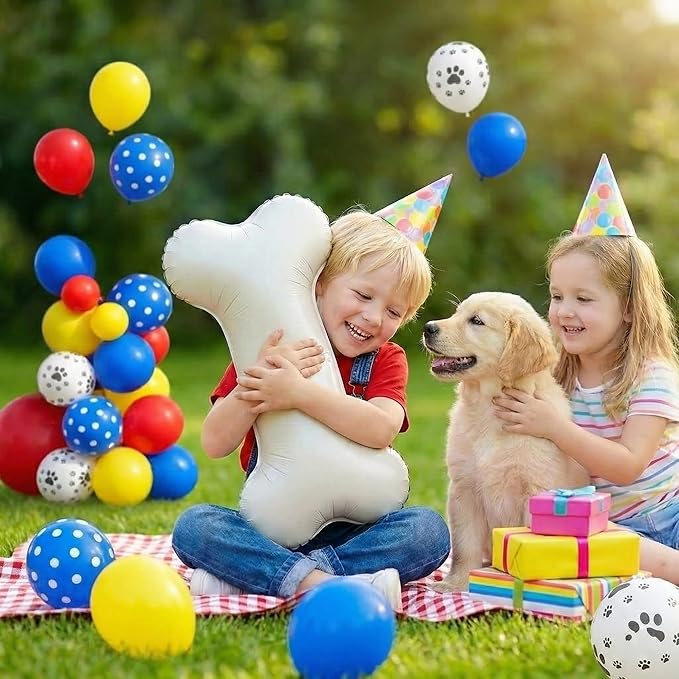 106Pcs Puppy Theme Birthday Decorations for Boys, Red Blue Yellow Balloon Garland Arch Kit with Dog Bone and Paw Print Foil Balloons for Kids Rescue Pet Animal Themed Baby Shower Party Supplies