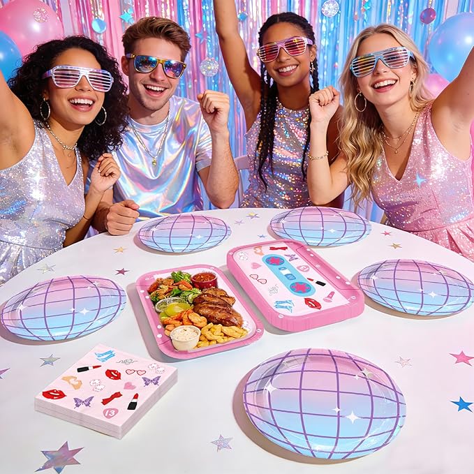 96Pcs In My Birthday Era Party Decorations Era's Birthday Singer Music Plates and Napkins Sets Iridescent Disco Music Friendship Decorations for Girls Women Bday Bachelorette Party Supplies Serves 24