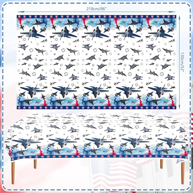 4 Pcs Fighter Jet Pilot Party Tablecloth Decorations, Waterproof Rectangular Table Cover, for Pilot Aviation Party Supplies 52 x 108 Inch