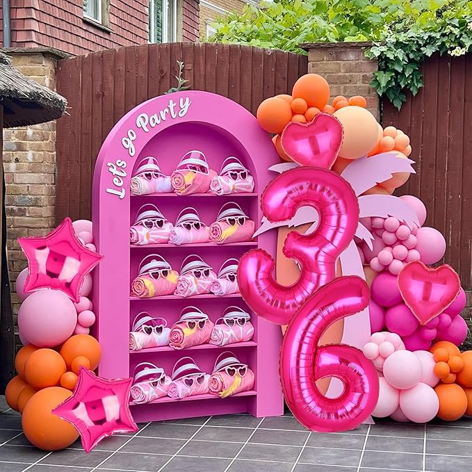 40 Inch Number Balloons Hot Pink 6 Large Number Balloon Anniversary Event Celebration Bachelorette Cowgirl Let's Go Girls Pink Themed 6th Birthday Party Decor Supplies 9 Pcs