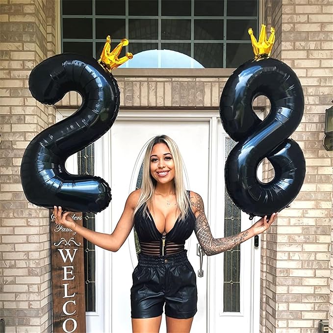 Large Number 6 Balloons, Black 40 Inch Foil Number Balloon for Boys, Crown Self Inflating 0-9 Set Balloons for Girls 6th Birthday Party Decoration Anniversary Party Decorations kids Boys Supplies