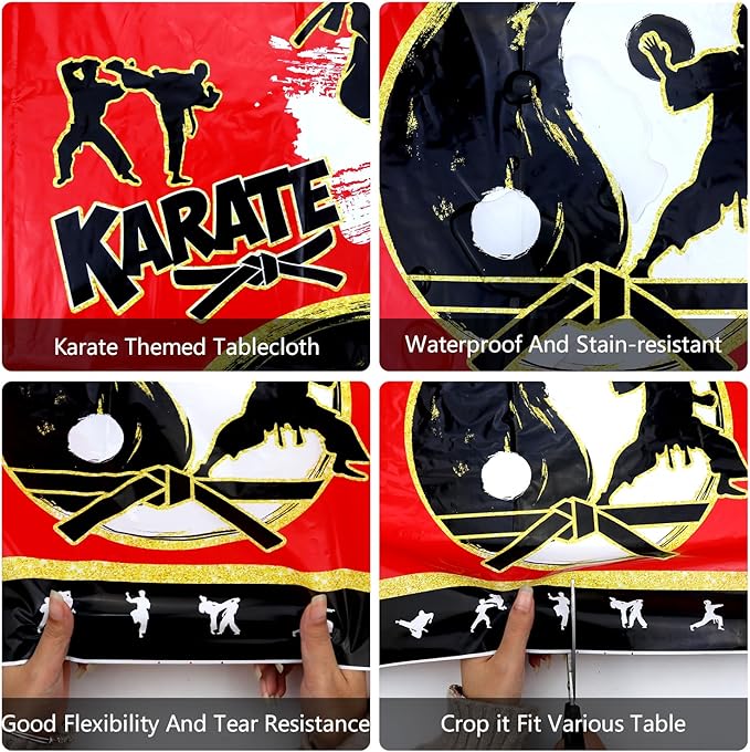 4 Pcs Karate Party Tablecloths, Karate Party Supplies, Rectangular Karate Themed Plastic Table Covers for Boys Girls Karate Birthday Party Decoration - 51 x 86 Inch