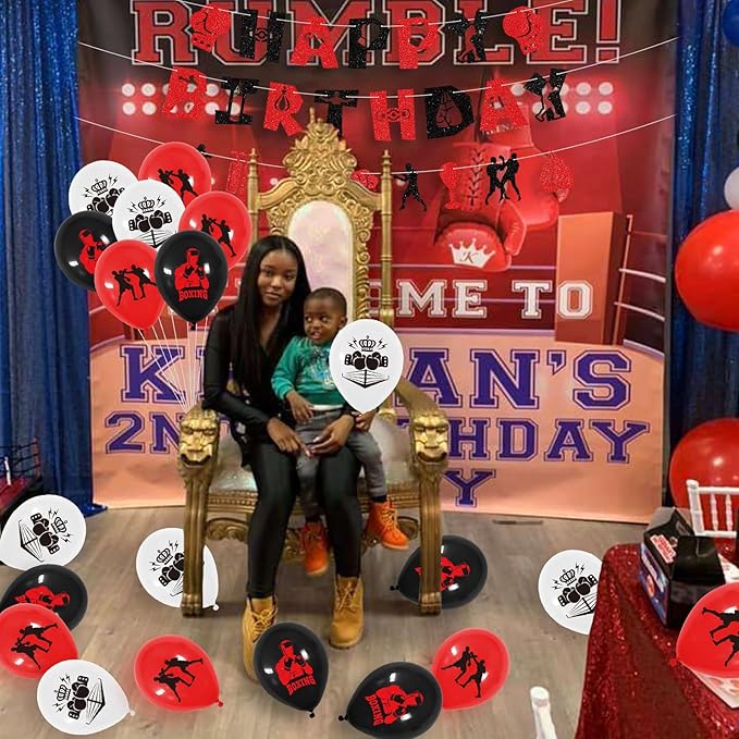 KEFAN Boxing Birthday Party Decorations, Boxing Birthday Banner Cake Topper Balloons, Fight Sports Wrestling Party Supplies Boxer Boxing Match Theme Party Supplies