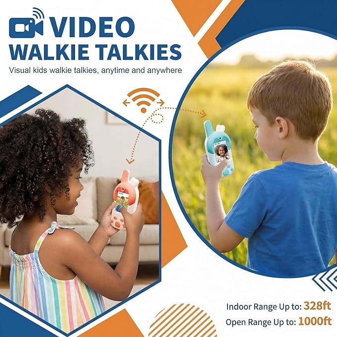 Upgraded Video Walkie Talkies for Kids with Micro Chat, Kids Walkie Talkies 2 Pack with Interactive Video & Voice, Rechargeable Outdoor Camping Gift for Boys & Girls Ages 3–10, Long Range