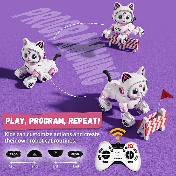 RC Stunt Robot Cat Toys for Ages 8-13 with LED & Sounds, Rechargeable Interactive Remote Control Pet Puppy for 8+ Year Old Kids Girls Boys Birthday Gift, Dancing, Walking & Touch Sensing