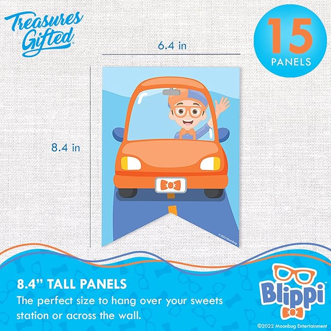 Treasures Gifted Officially Licensed Blippi Birthday Banner - Vehicle Happy Birthday Party Supplies and Decorations