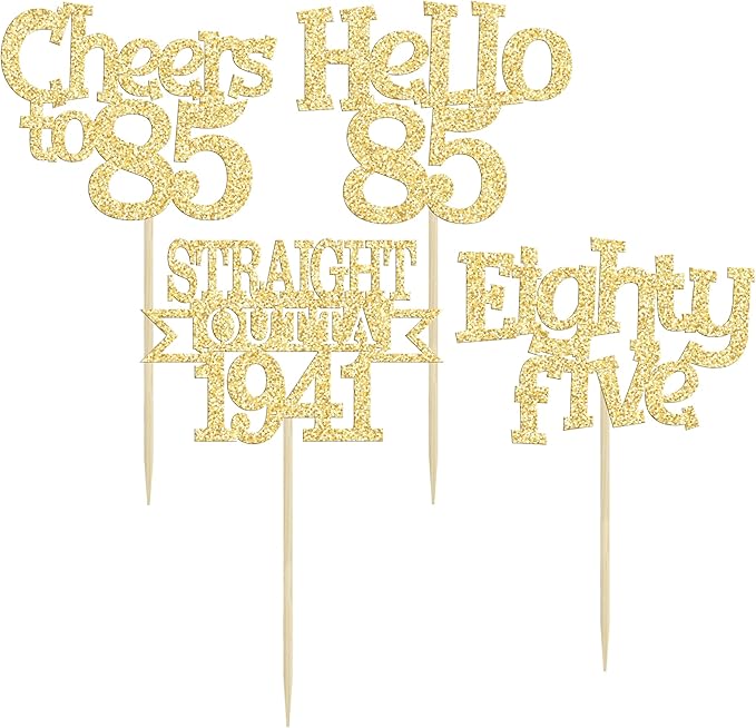 Ephlyn 24Pcs 85th Birthday Cupcake Toppers Glitter Straight Outta 1941 Cupcake Picks Hello 85 Cheers to 85 Years Cake Decorations for 85th Birthday Anniversary Party Decorations Supplies Gold