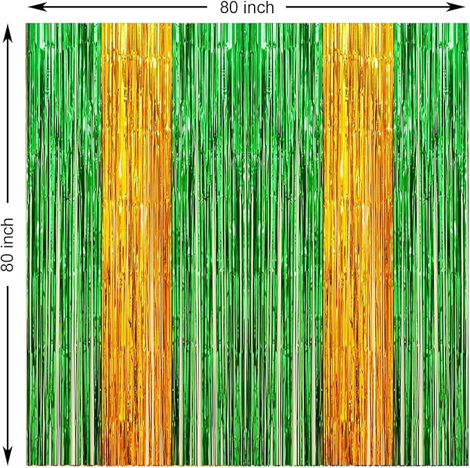 St. Patrick's Day Foil Fringe Curtains, 2 Packs of 3.3x6.6 ft Green Gold Tinsel Fringe Streamers Photo Booth Backdrop for Construction Party Decorations,Backdrop for Irish Themed Decoration