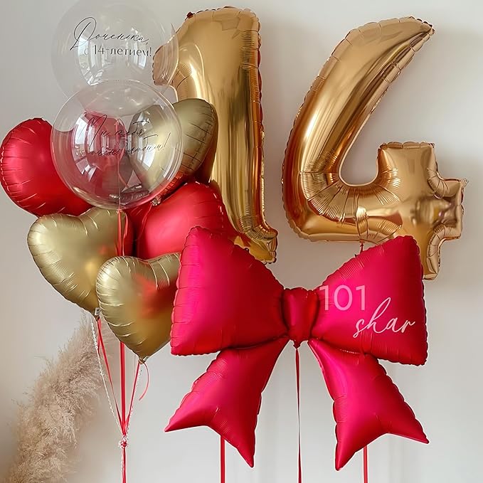 4Pcs Giant Red Bow Balloons for Valentine's Day 38 Inch/coquette Red Bowknot Ribbons Balloon/Bow-Knot Foil Balloons for Baby Shower Bridal Gender Reveal Girl Party Wall Decor