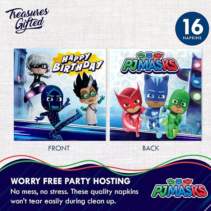 Treasures Gifted Officially Licensed PJ Masks Birthday Party Supplies - Serves 16 Guests - Complete Set with PJ Masks Decorations, Plates, Banner & More